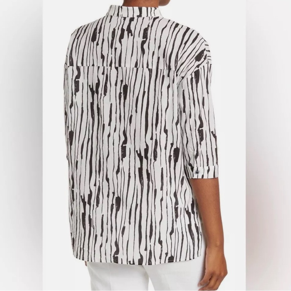 Patrizia Luca Cotton Gathered Front Hi-Lo Top White & Black Women’s Sz M/L NWOT - Picture 2 of 10